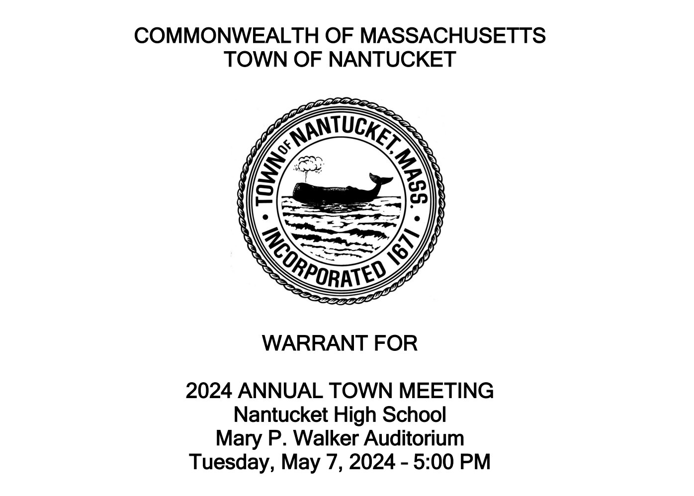 2024 Nantucket Town Meeting Warrant Inquirer and Mirror